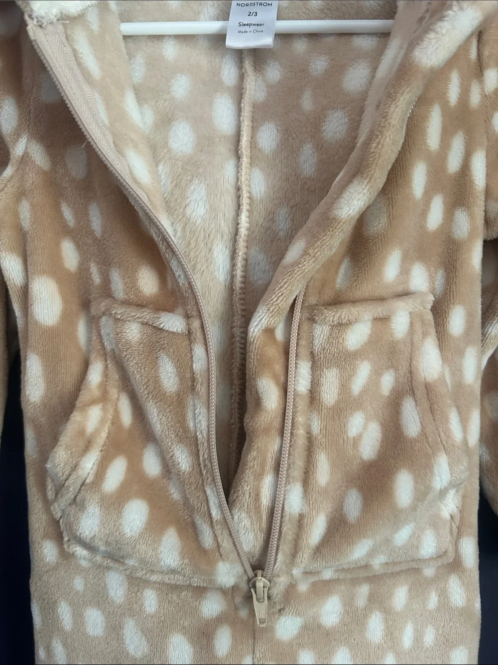 Nordstrom Tan and White Fawn-Print Plush One-Piece Romper